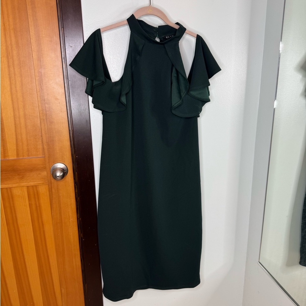 Pinkblush Dark Green Ruffle Sleeve Dress